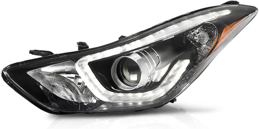 G-PLUS Headlight DRL LED Projector Right Passenger Compatible with Hyundai Elantra 2014-2016 Clear Lens Black Housing Amber Reflector Bumper Headlamps,faros delanteros
