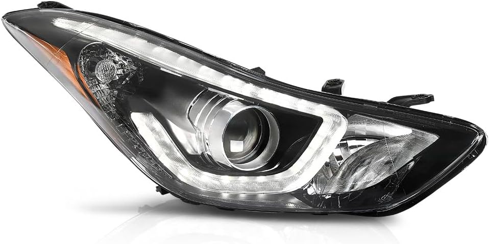 G-PLUS Headlight DRL LED Projector Right Passenger Compatible with Hyundai Elantra 2014-2016 Clear Lens Black Housing Amber Reflector Bumper Headlamps,faros delanteros