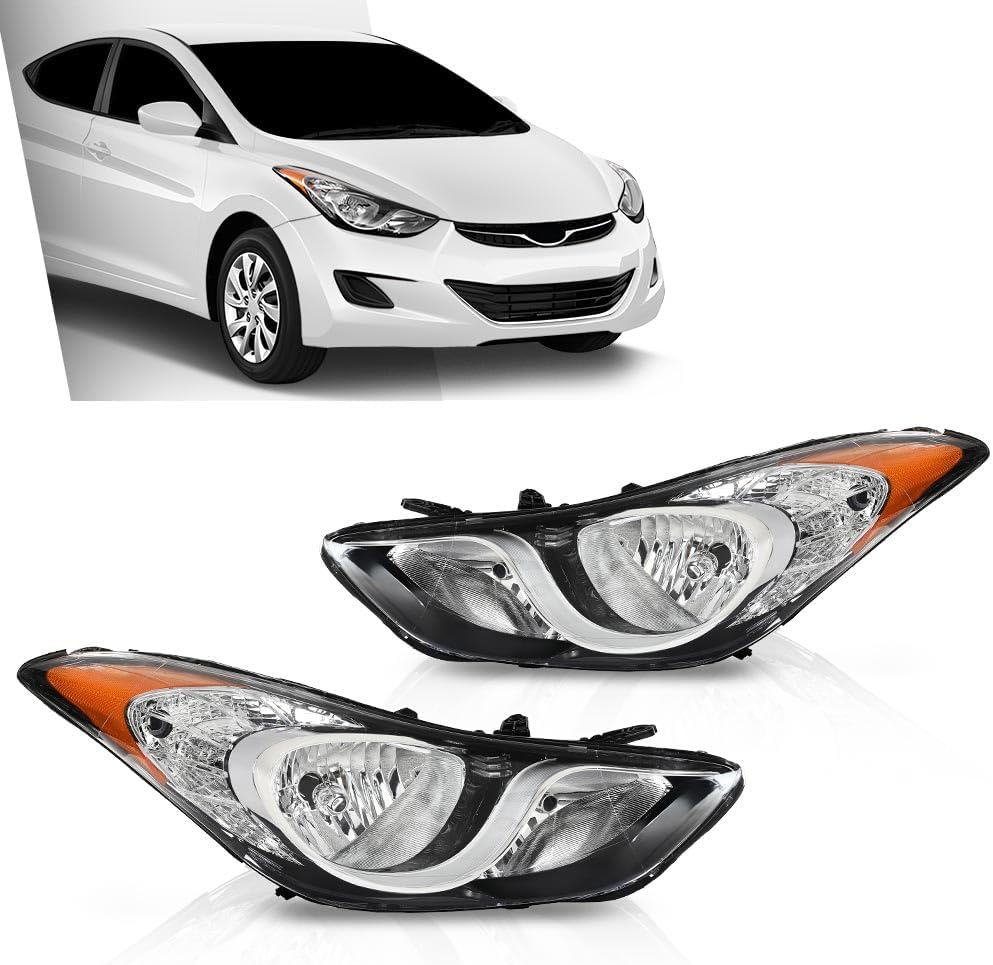 G-PLUS Headlight DRL LED Projector Right Passenger Compatible with Hyundai Elantra 2014-2016 Clear Lens Black Housing Amber Reflector Bumper Headlamps,faros delanteros
