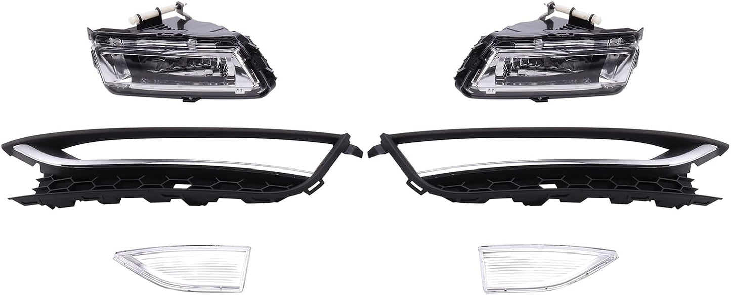 Fog Light Set Fit for Volkswagen VW Passat 2012 2013 2014 2015 Front Driving Fog Lamp Kit with Bezels Chrome Trim