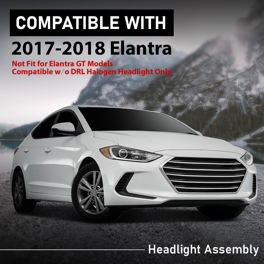 G-PLUS Headlight DRL LED Projector Right Passenger Compatible with Hyundai Elantra 2014-2016 Clear Lens Black Housing Amber Reflector Bumper Headlamps,faros delanteros