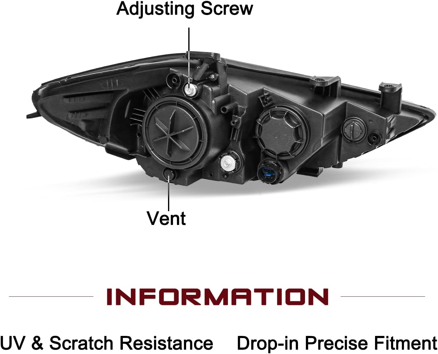 Headlight Assembly Compatible with 2017 2018 Hyundai Elantra Left and Right Side OE Style, Only Fits Halogen NON-DRL Models,
