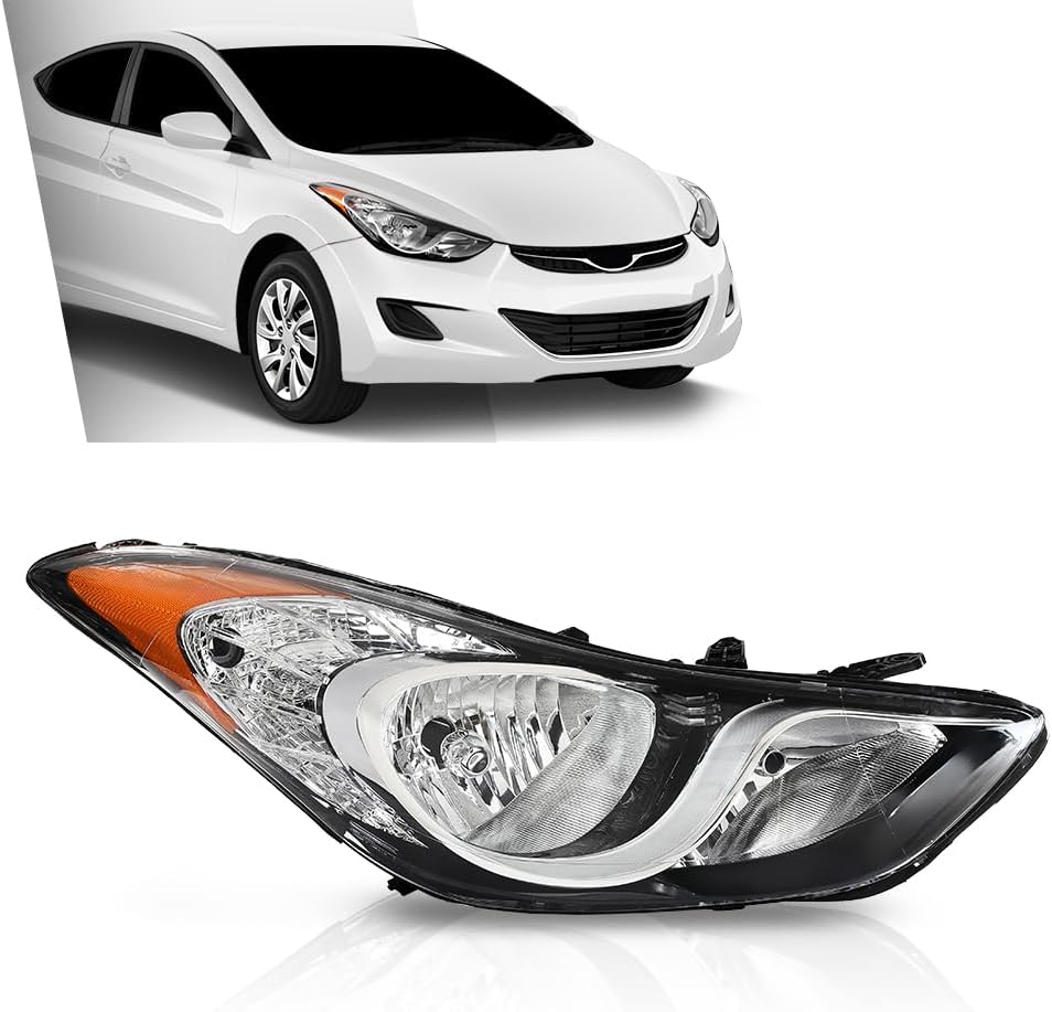 G-PLUS Headlight DRL LED Projector Right Passenger Compatible with Hyundai Elantra 2014-2016 Clear Lens Black Housing Amber Reflector Bumper Headlamps,faros delanteros