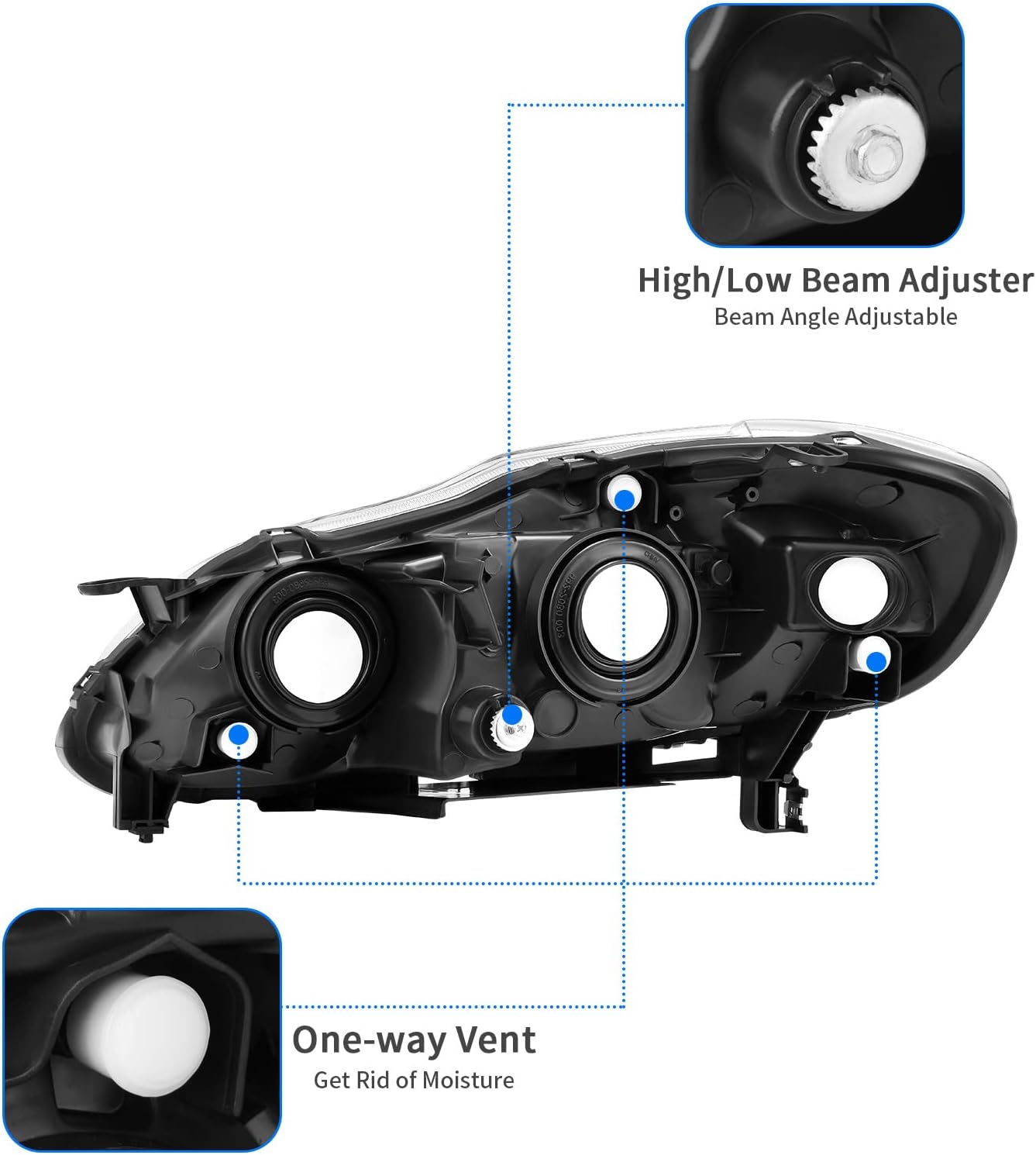 DWVO Headlight Assembly Compatible with 2014 2015 2016 14 15 16 Corolla 2014-2016 14-16 Replacement Headlamp Chrome Housing Left and Right Set