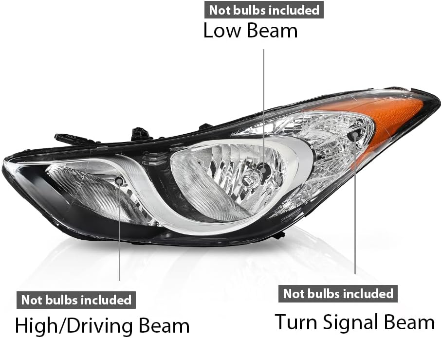 G-PLUS Headlight DRL LED Projector Right Passenger Compatible with Hyundai Elantra 2014-2016 Clear Lens Black Housing Amber Reflector Bumper Headlamps,faros delanteros