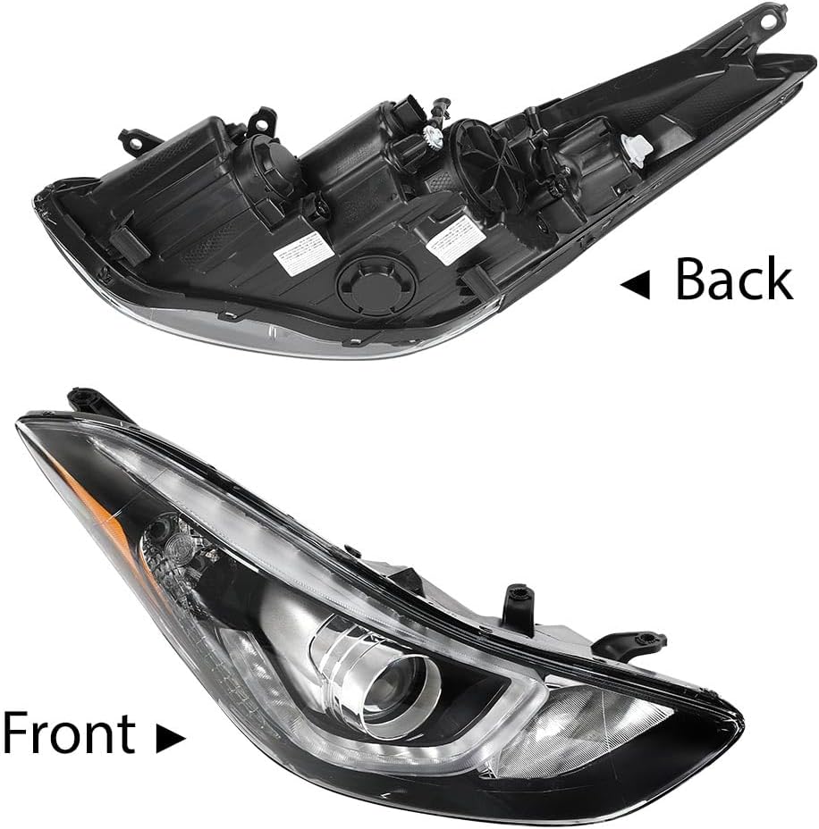 G-PLUS Headlight DRL LED Projector Right Passenger Compatible with Hyundai Elantra 2014-2016 Clear Lens Black Housing Amber Reflector Bumper Headlamps,faros delanteros