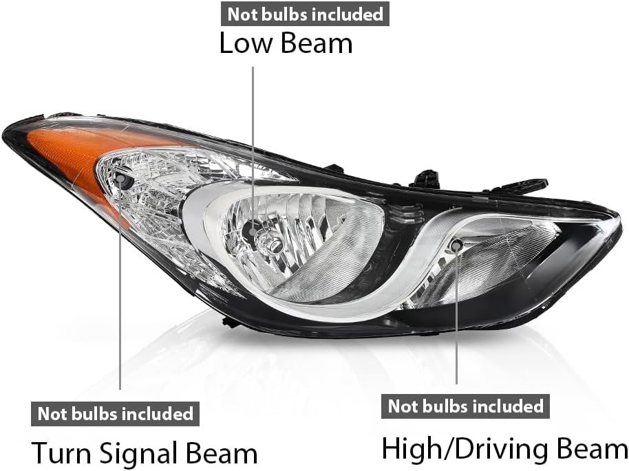 G-PLUS Headlight DRL LED Projector Right Passenger Compatible with Hyundai Elantra 2014-2016 Clear Lens Black Housing Amber Reflector Bumper Headlamps,faros delanteros