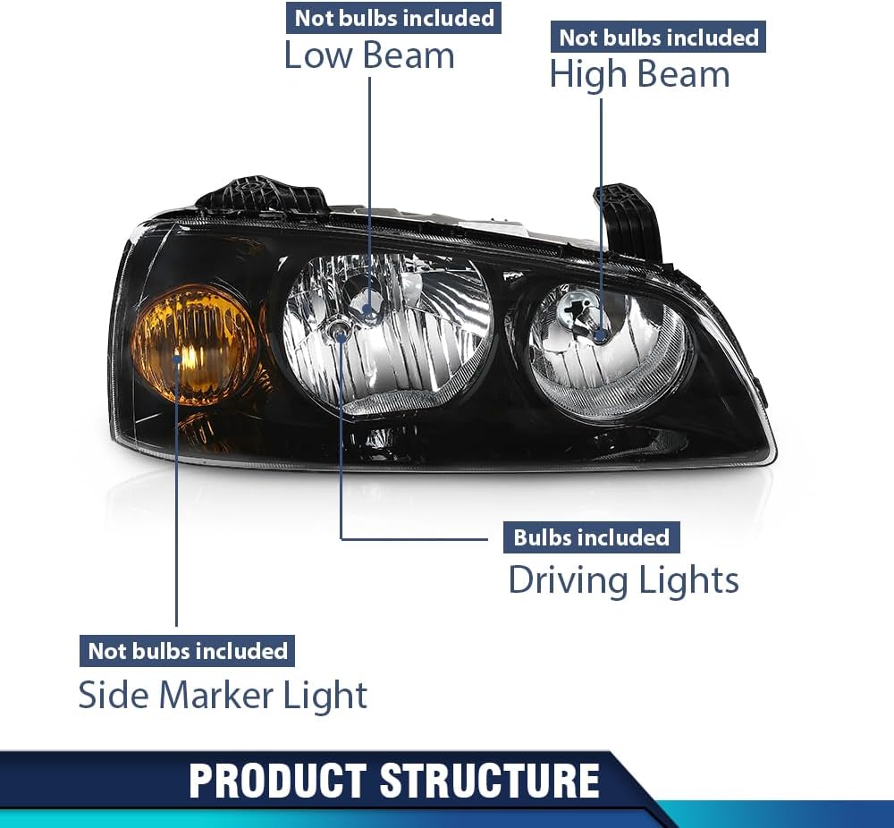 Headlight Assembly Compatible with 2017 2018 Hyundai Elantra Front Halogen Headlamp Replacement Driver & Passenger Side Black Housing Amber Reflector
