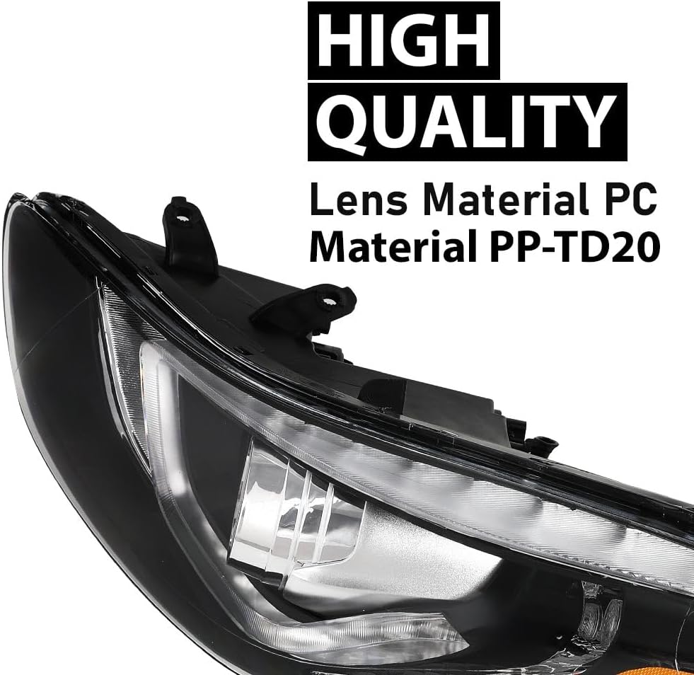 G-PLUS Headlight DRL LED Projector Right Passenger Compatible with Hyundai Elantra 2014-2016 Clear Lens Black Housing Amber Reflector Bumper Headlamps,faros delanteros