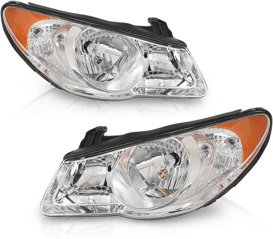 Headlight Assembly Compatible with 2017 2018 Hyundai Elantra Front Halogen Headlamp Replacement Driver & Passenger Side Black Housing Amber Reflector