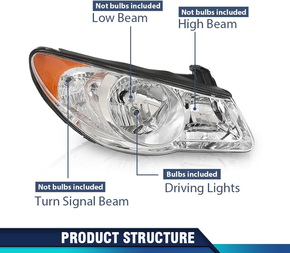 Headlight Assembly Compatible with 2017 2018 Hyundai Elantra Front Halogen Headlamp Replacement Driver & Passenger Side Black Housing Amber Reflector