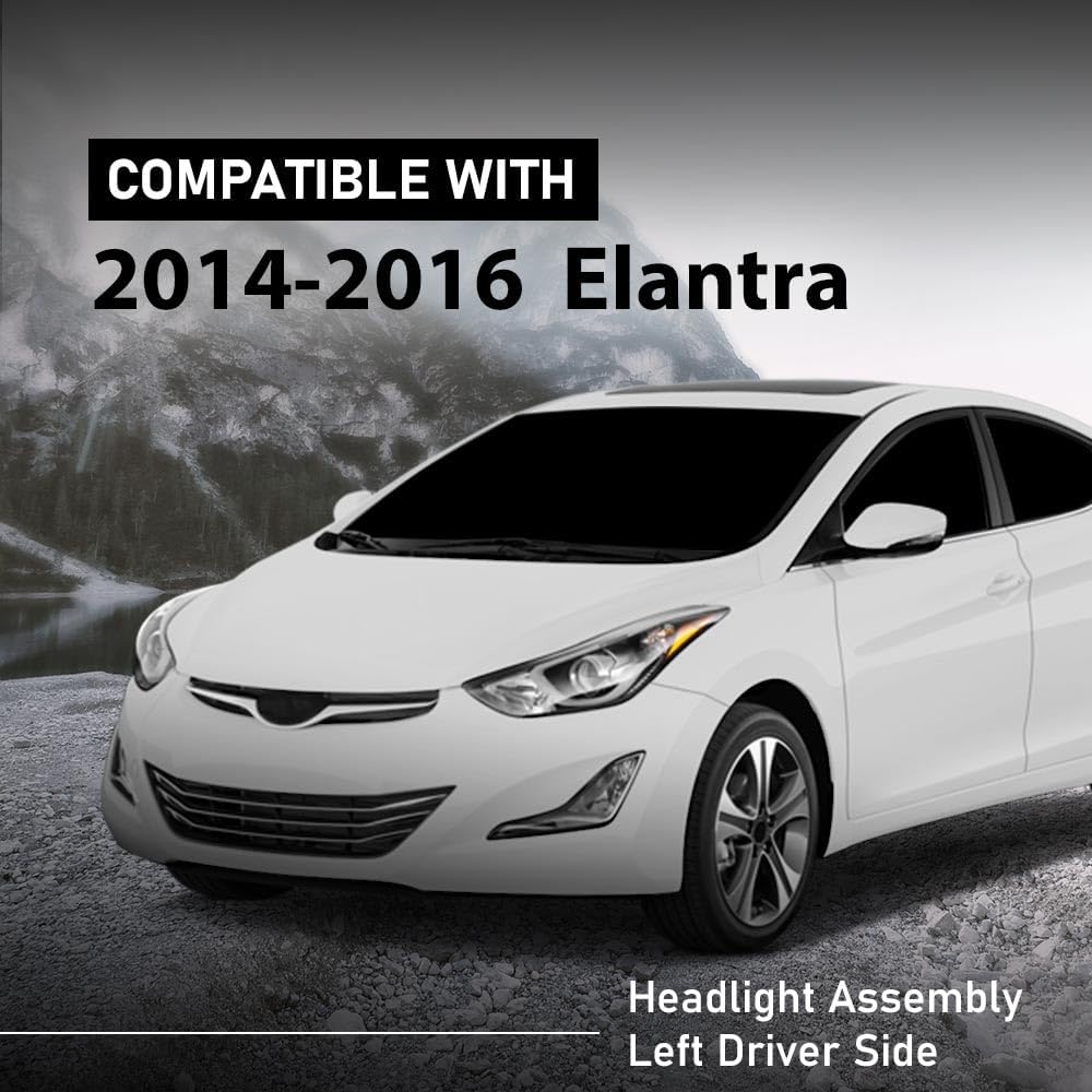 G-PLUS Headlight DRL LED Projector Right Passenger Compatible with Hyundai Elantra 2014-2016 Clear Lens Black Housing Amber Reflector Bumper Headlamps,faros delanteros