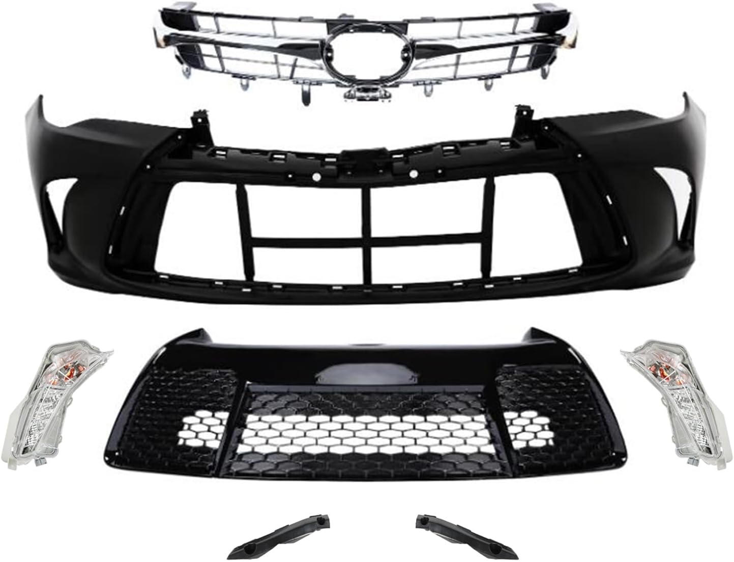 Complete Front Grille Bumper body kit Daytime Running Light Set for 2015 2016 2017 Toyota Camry SE XSE Sport Type- Front Bumper Kit