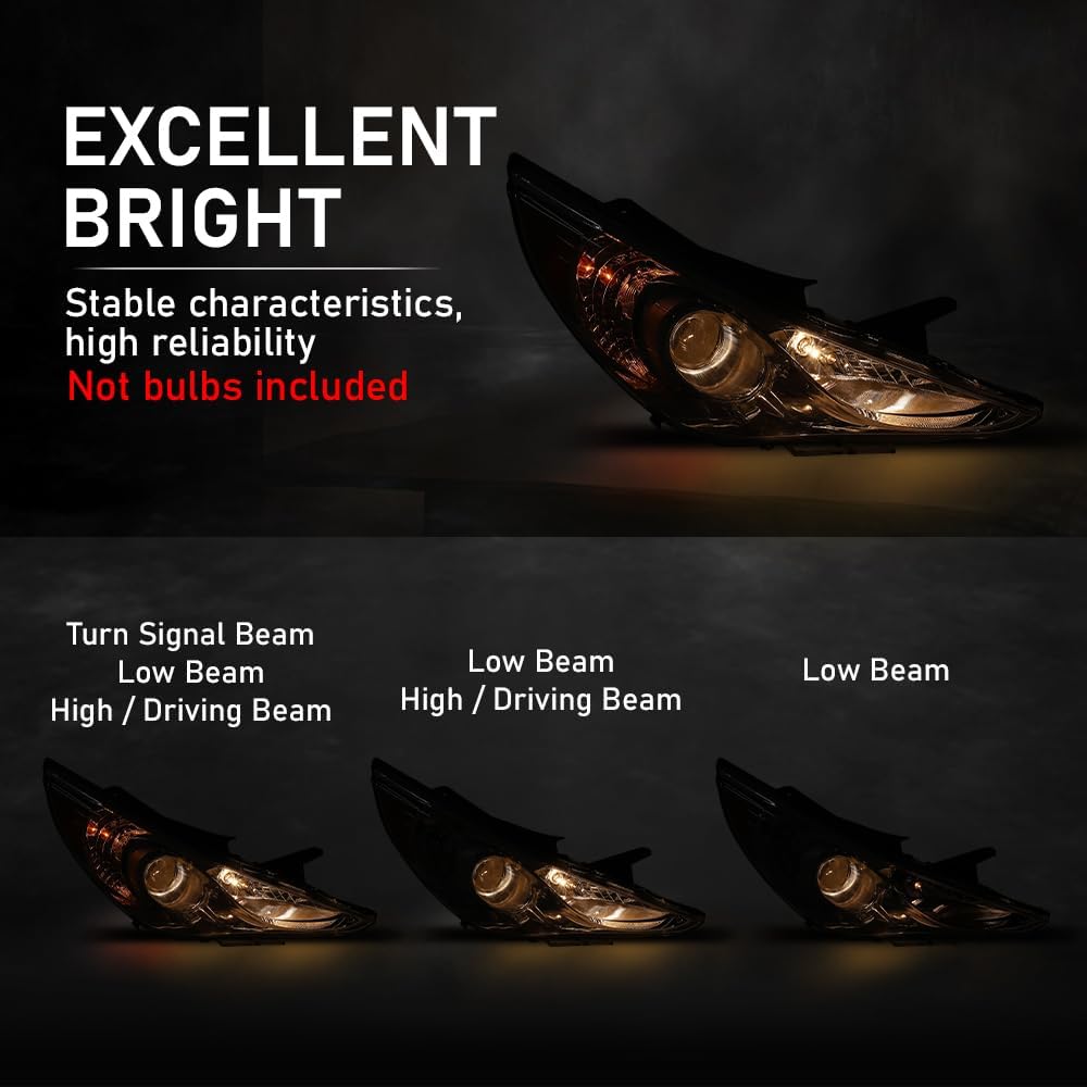 G-PLUS Headlight DRL LED Projector Right Passenger Compatible with Hyundai Elantra 2014-2016 Clear Lens Black Housing Amber Reflector Bumper Headlamps,faros delanteros
