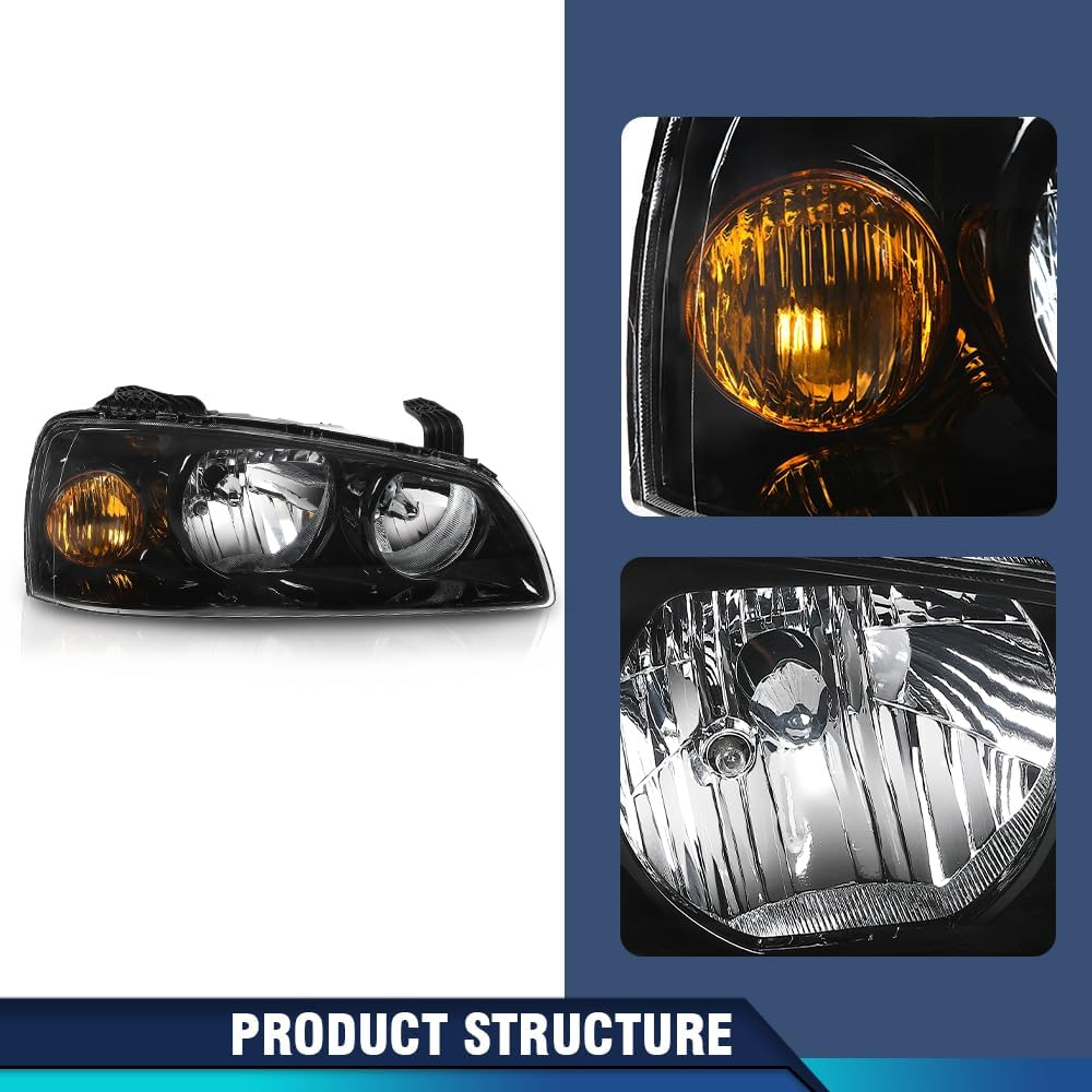 Headlight Assembly Compatible with 2017 2018 Hyundai Elantra Front Halogen Headlamp Replacement Driver & Passenger Side Black Housing Amber Reflector