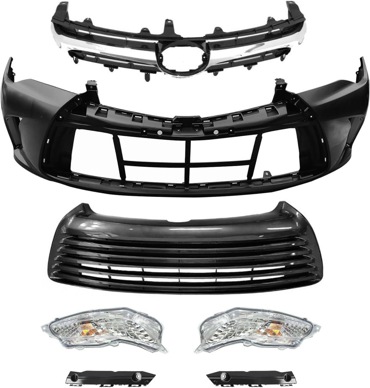 Complete Front Grille Bumper body kit Daytime Running Light Set for 2015 2016 2017 Toyota Camry SE XSE Sport Type- Front Bumper Kit