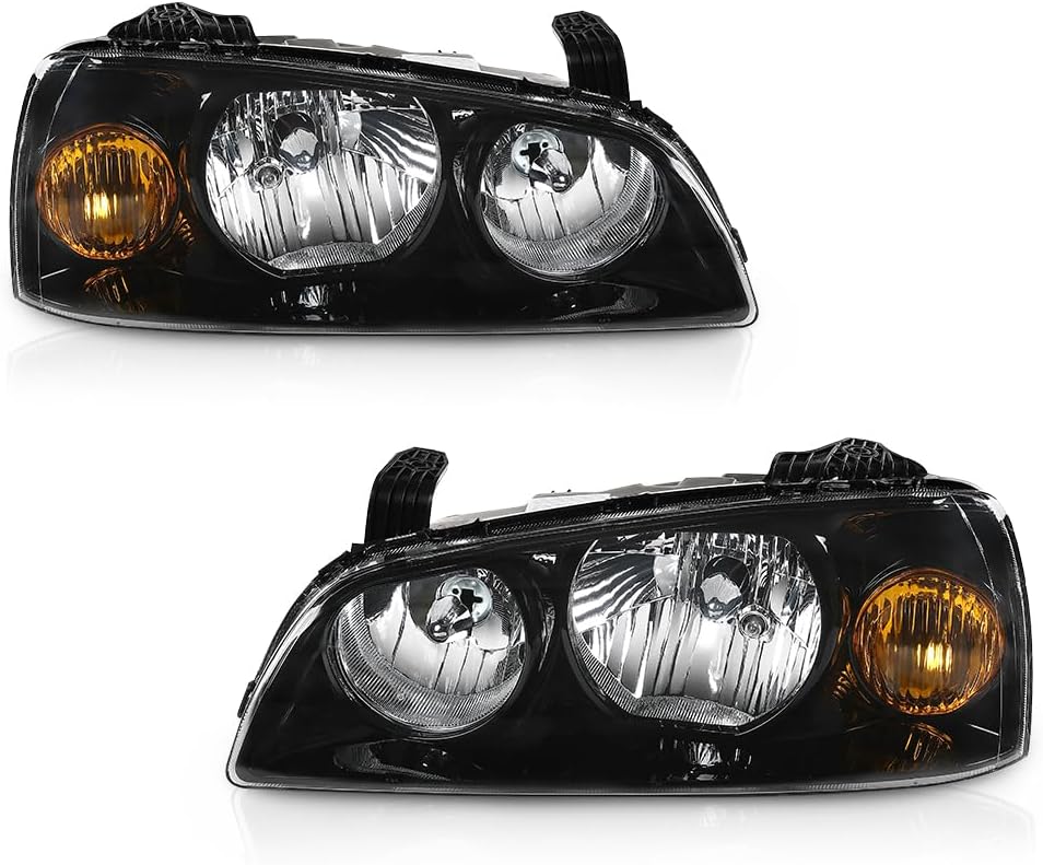 Headlight Assembly Compatible with 2017 2018 Hyundai Elantra Front Halogen Headlamp Replacement Driver & Passenger Side Black Housing Amber Reflector