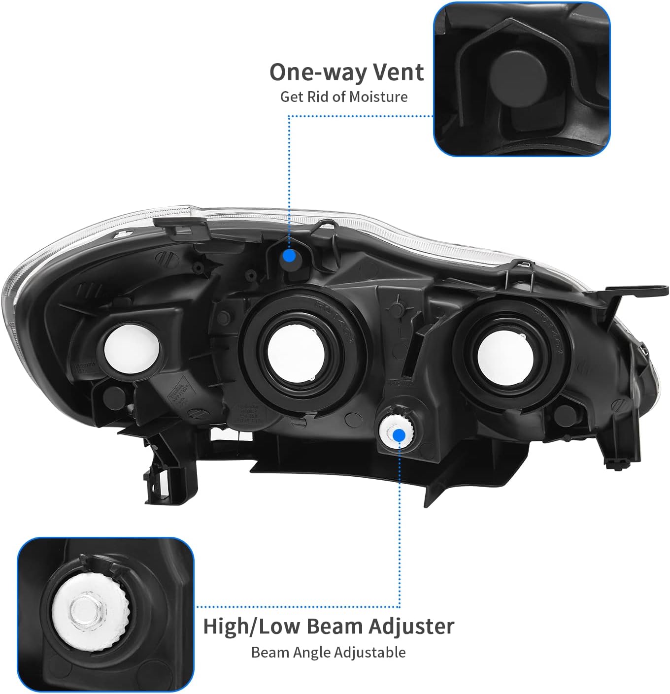 DWVO Headlight Assembly Compatible with 2014 2015 2016 14 15 16 Corolla 2014-2016 14-16 Replacement Headlamp Chrome Housing Left and Right Set