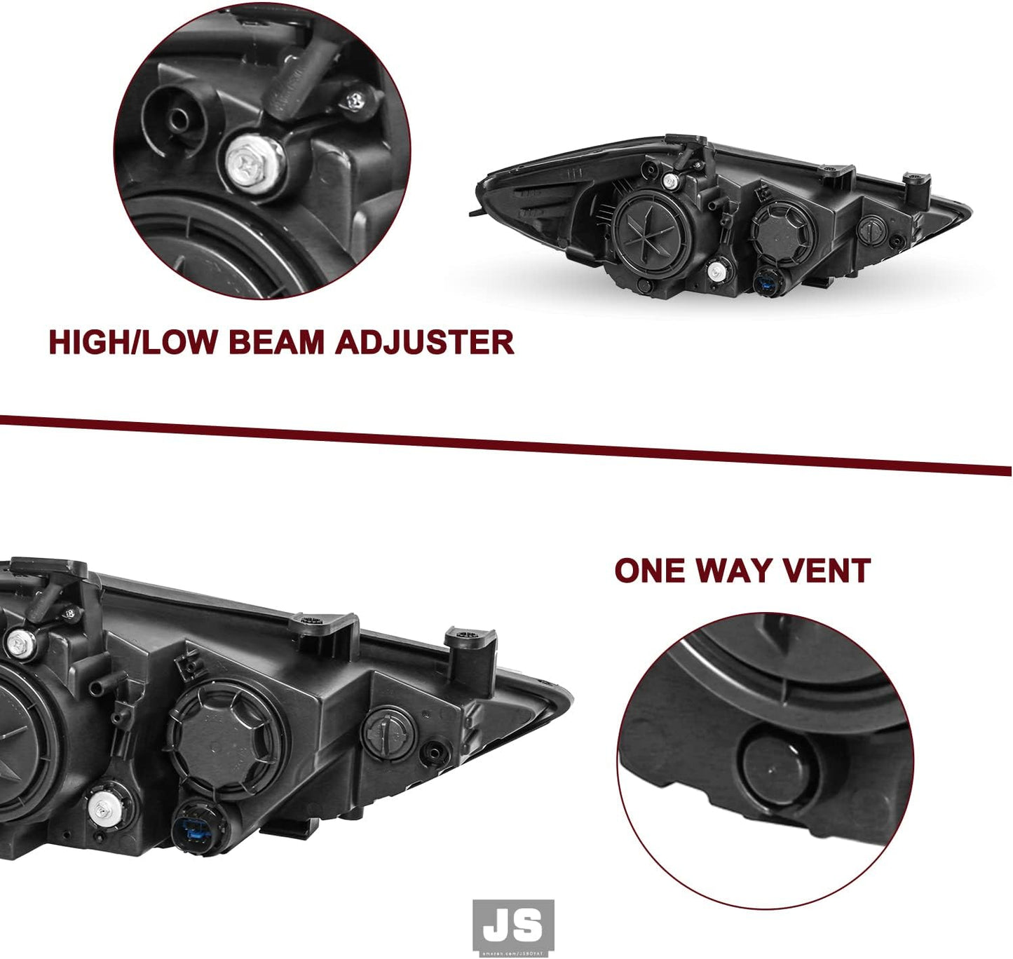 Headlight Assembly Compatible with 2017 2018 Hyundai Elantra Left and Right Side OE Style, Only Fits Halogen NON-DRL Models,
