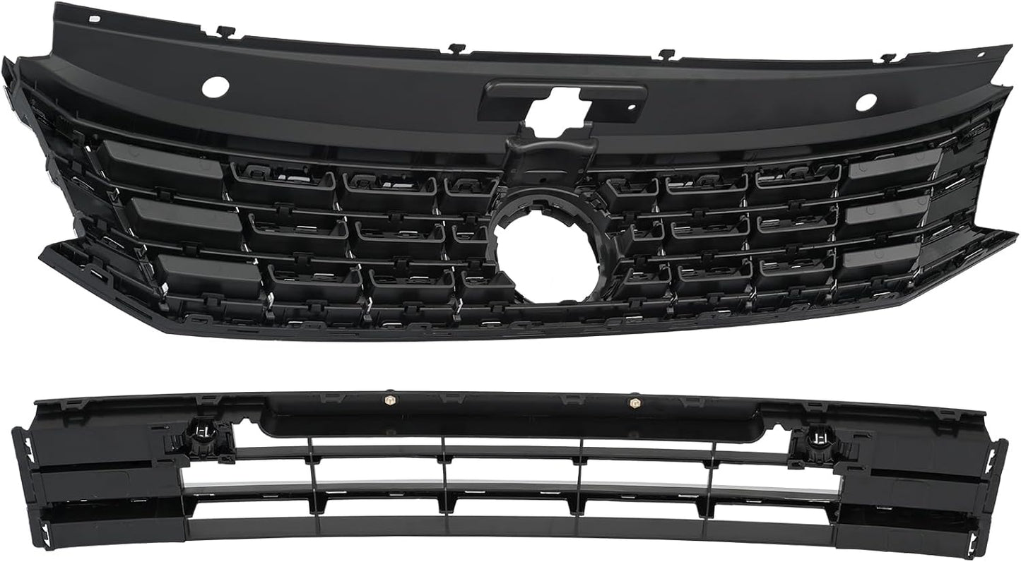 body kit Front Bumper Upper Lower Grille + Fog Lamp Cover w/Fog Light & Reflector Compatible with 2016-2019 VW Volkswagen Passat