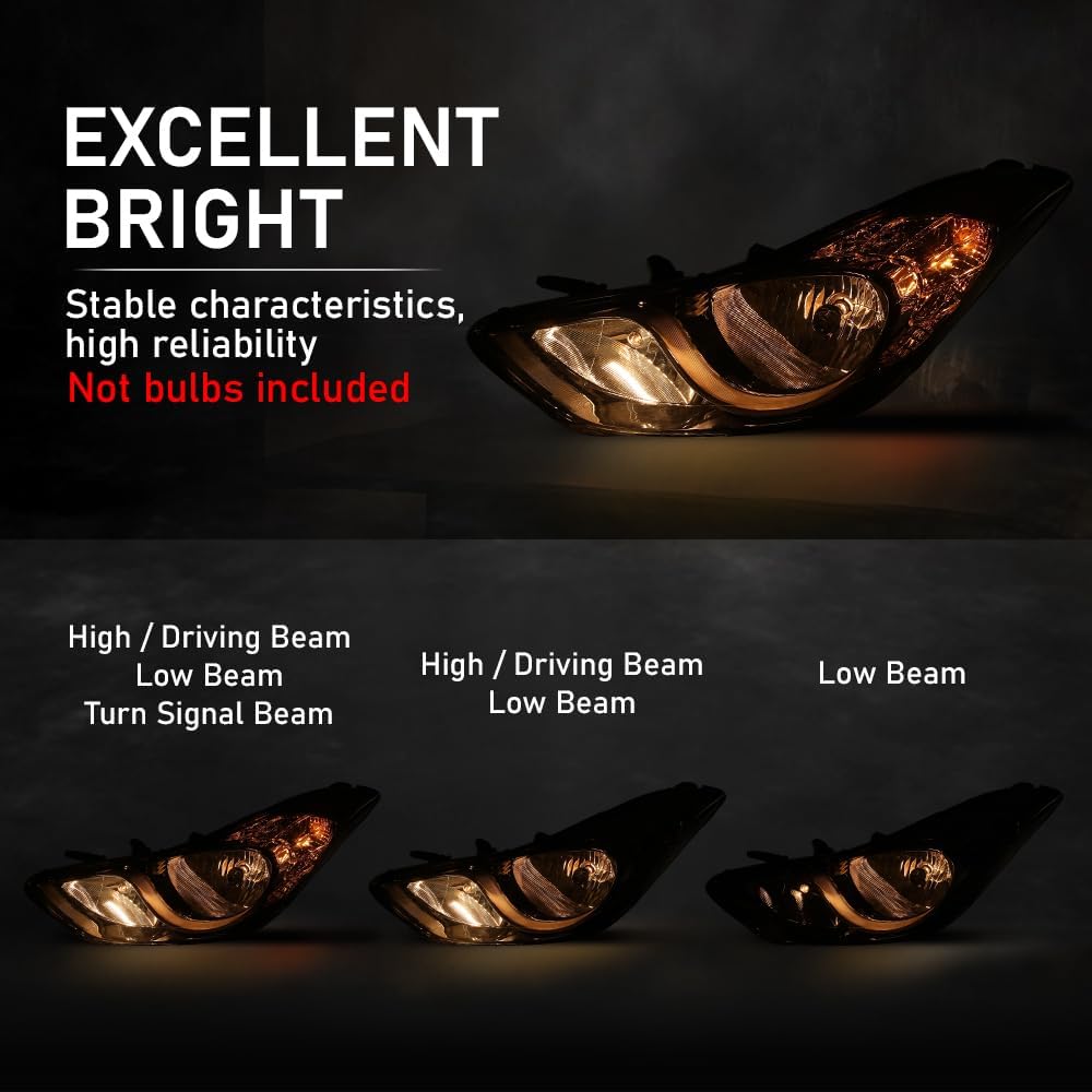 G-PLUS Headlight DRL LED Projector Right Passenger Compatible with Hyundai Elantra 2014-2016 Clear Lens Black Housing Amber Reflector Bumper Headlamps,faros delanteros