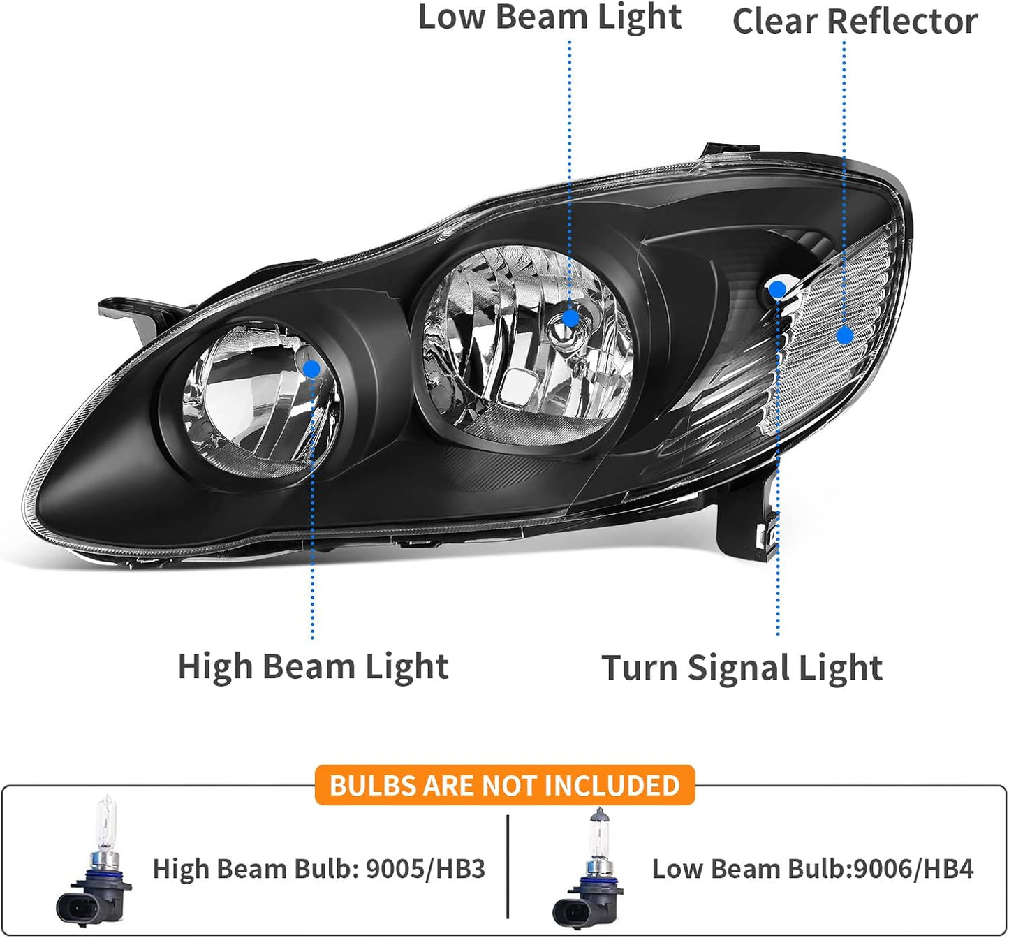 DWVO Headlight Assembly Compatible with 2014 2015 2016 14 15 16 Corolla 2014-2016 14-16 Replacement Headlamp Chrome Housing Left and Right Set