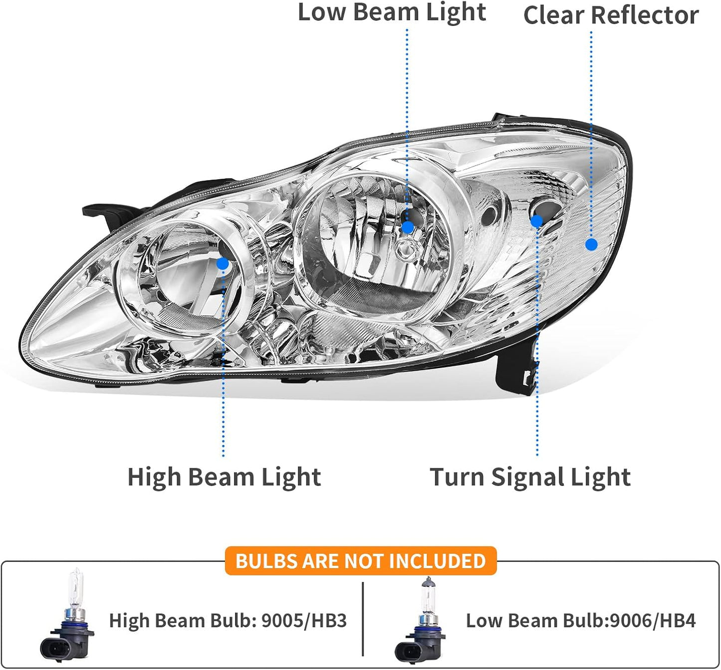DWVO Headlight Assembly Compatible with 2014 2015 2016 14 15 16 Corolla 2014-2016 14-16 Replacement Headlamp Chrome Housing Left and Right Set