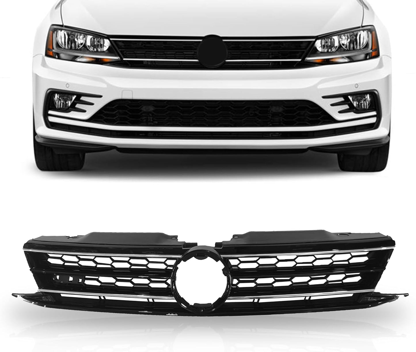 Front Grille Upper Honeycomb Grill Black With Chrome For 2015 2016 2017 Volkswagen VW Jetta
