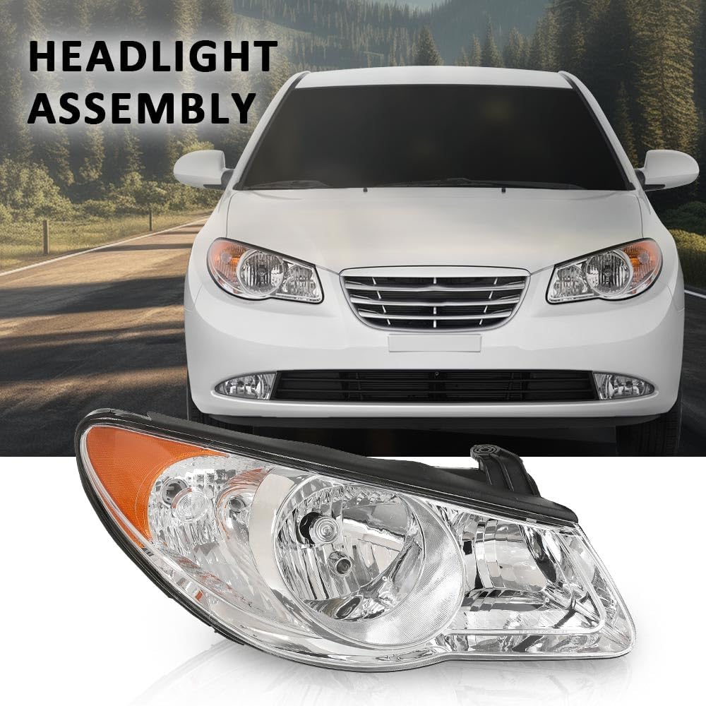 G-PLUS Headlight DRL LED Projector Right Passenger Compatible with Hyundai Elantra 2014-2016 Clear Lens Black Housing Amber Reflector Bumper Headlamps,faros delanteros