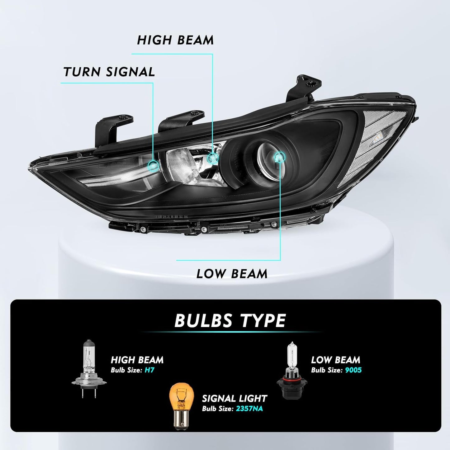 Headligh Fits For 2017 2018 Hyundai Elantra without DRL Headlight Assembly, 17 18 Elantra Factory OE Style Headlamp Left and Right Side, Not fit GT Models