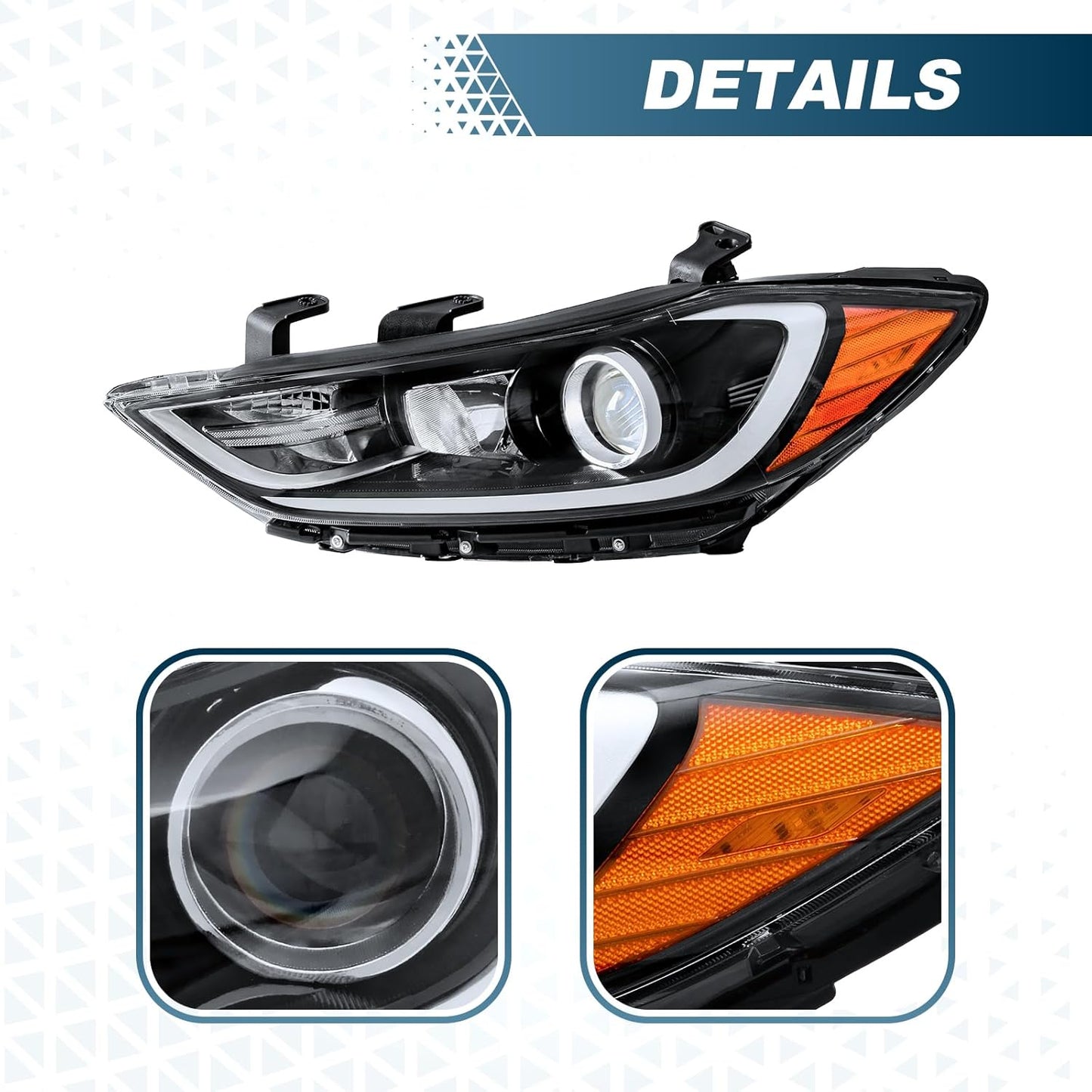 Front Headlight Assembly Fit for Hyundai Elantra 2017 2018 Passenger Side Halogen Headlamp