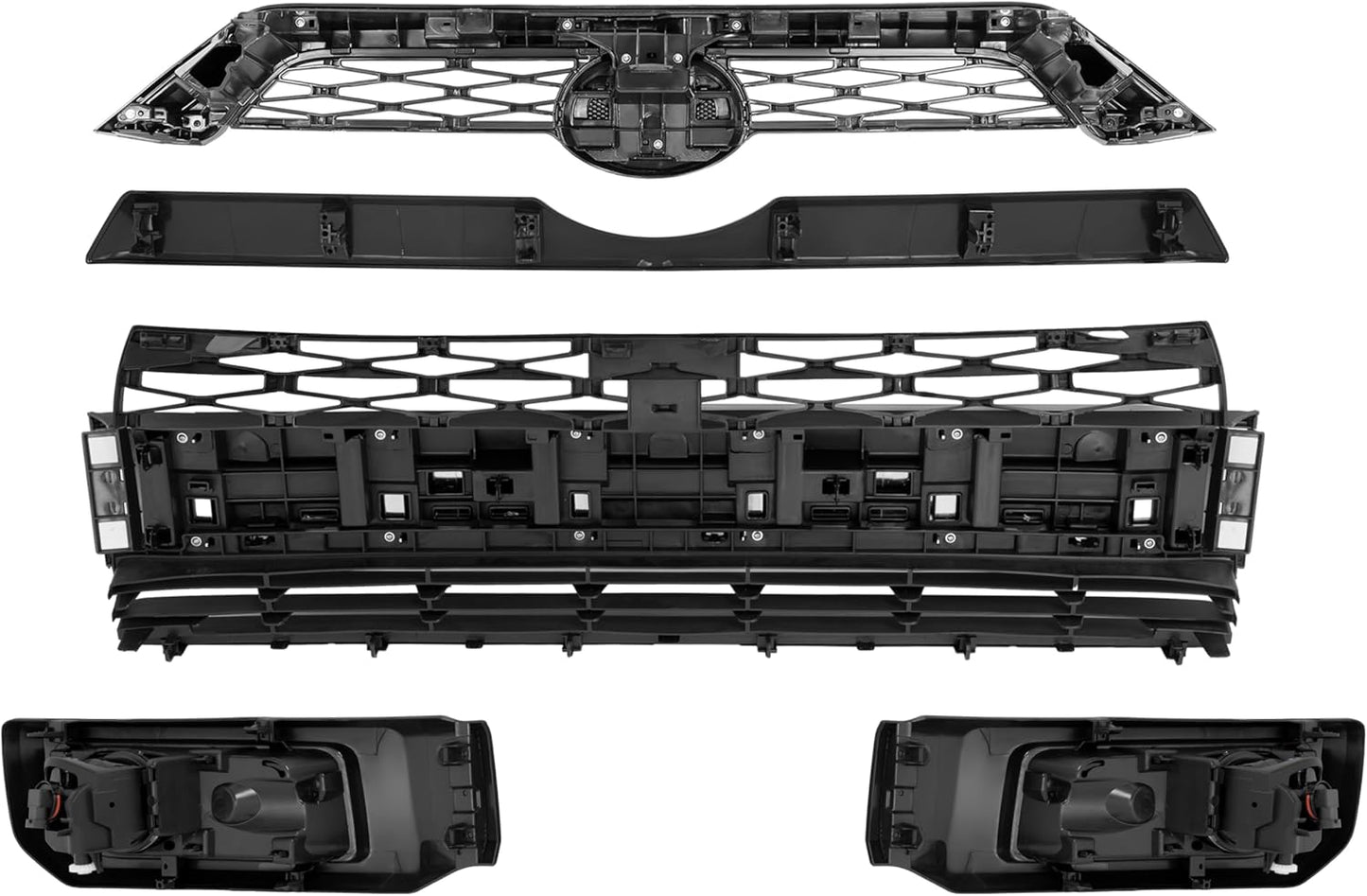 Body Kits Front Bumper and Grille Combo Set Compatible with 2014-2020 Toyota 4Runner Limited Upper & Lower Grille Fog Light Assembly Molding Headlight Bracket Front Bumper Bracket Black