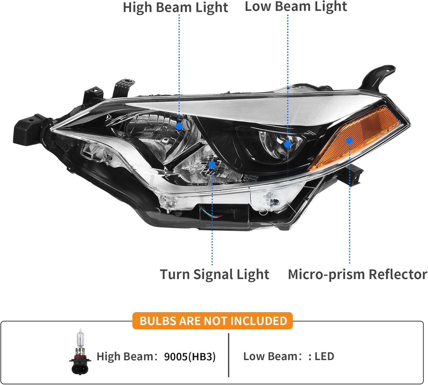 DWVO Headlight Assembly Compatible with 2014 2015 2016 14 15 16 Corolla 2014-2016 14-16 Replacement Headlamp Chrome Housing Left and Right Set