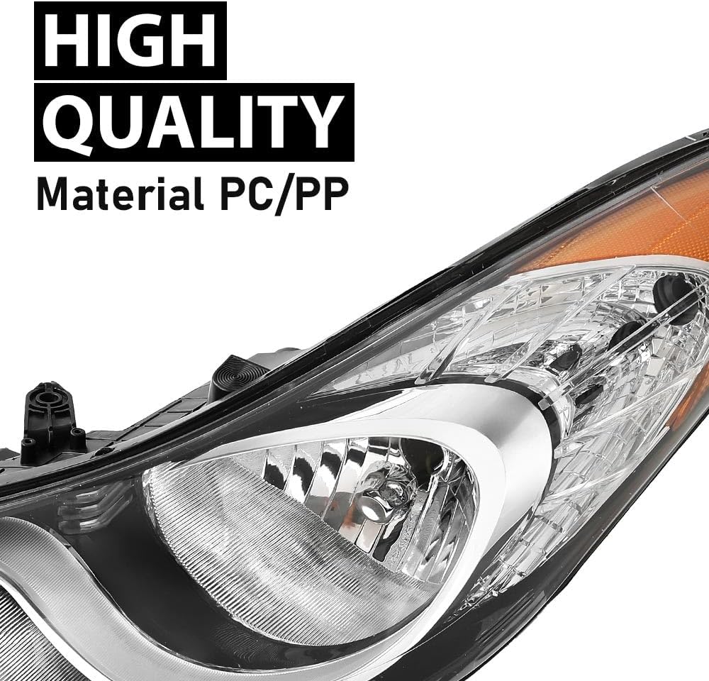 G-PLUS Headlight DRL LED Projector Right Passenger Compatible with Hyundai Elantra 2014-2016 Clear Lens Black Housing Amber Reflector Bumper Headlamps,faros delanteros