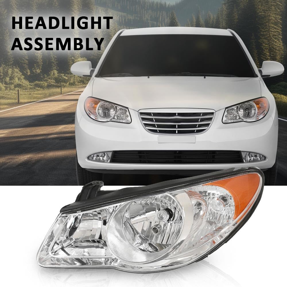 G-PLUS Headlight DRL LED Projector Right Passenger Compatible with Hyundai Elantra 2014-2016 Clear Lens Black Housing Amber Reflector Bumper Headlamps,faros delanteros