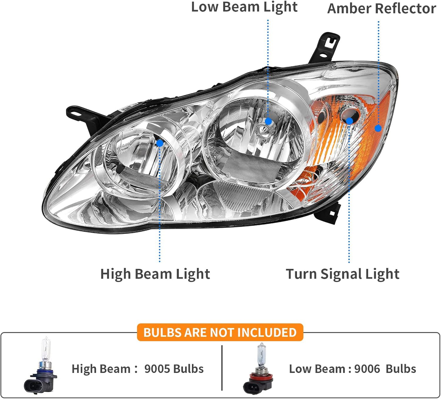 DWVO Headlight Assembly Compatible with 2014 2015 2016 14 15 16 Corolla 2014-2016 14-16 Replacement Headlamp Chrome Housing Left and Right Set