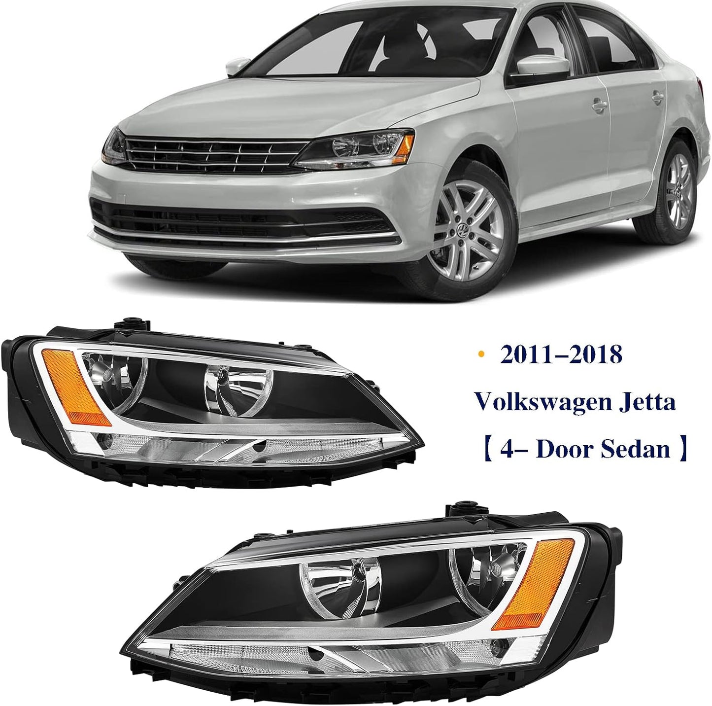 For 2011-2018 Volkswagen Jetta MK6 Headlights Headlamps Left Right Chrome