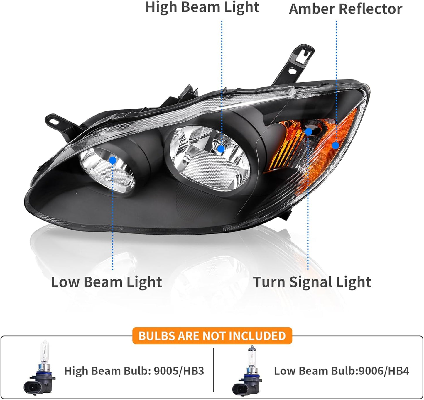 DWVO Headlight Assembly Compatible with 2014 2015 2016 14 15 16 Corolla 2014-2016 14-16 Replacement Headlamp Chrome Housing Left and Right Set