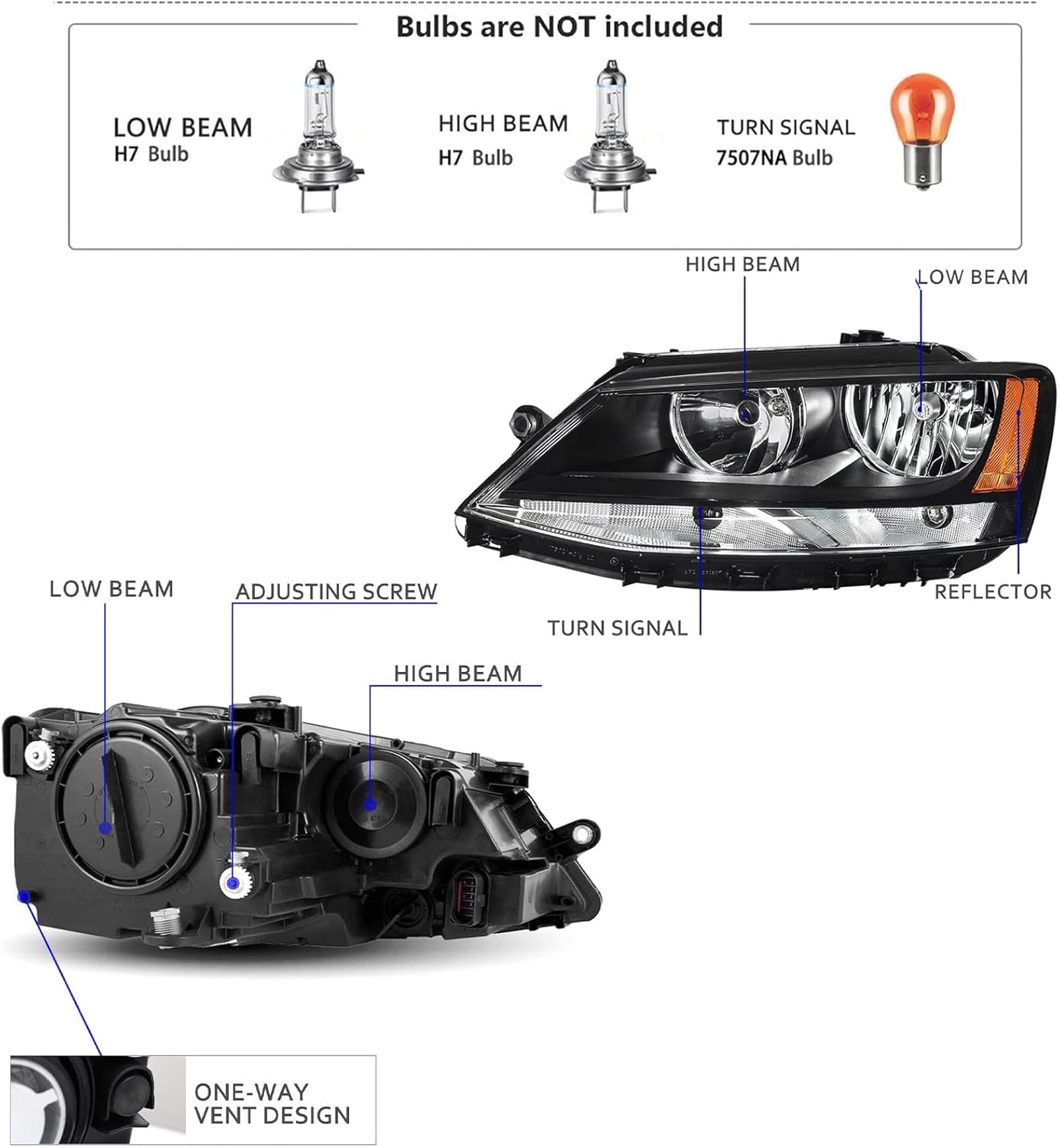 For 2011-2018 Volkswagen Jetta MK6 Headlights Headlamps Left Right Chrome