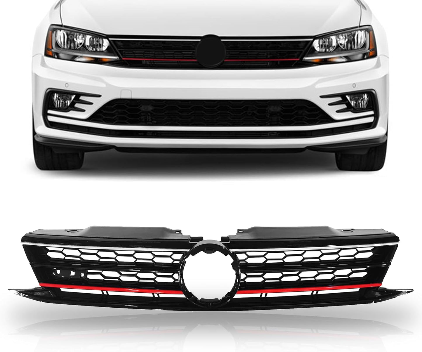 Front Grille Upper Honeycomb Grill Black With Chrome For 2015 2016 2017 Volkswagen VW Jetta
