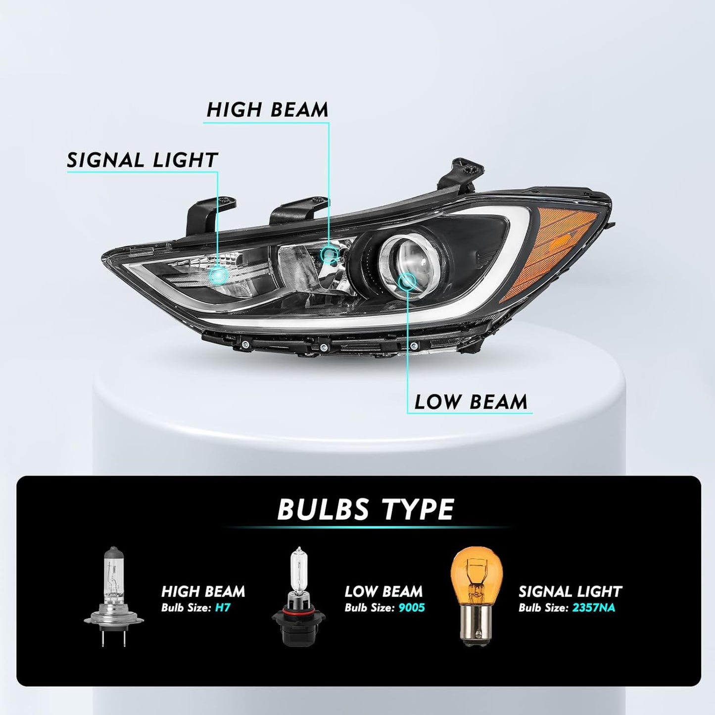 Headlight For 2017 2018 Hyundai Elantra without DRL Headlight Assembly, 17 18 Elantra Factory OE Style Headlamp Left and Right Side, Not fit GT Models