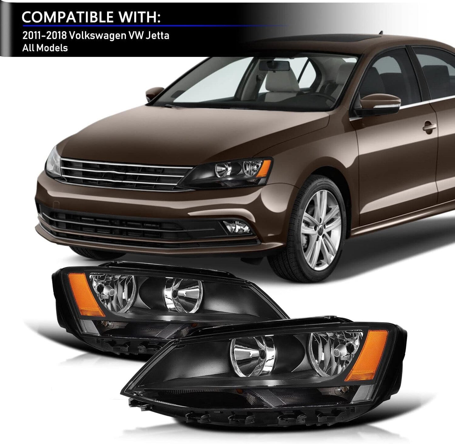 For 2011-2018 Volkswagen Jetta MK6 Headlights Headlamps Left Right Chrome