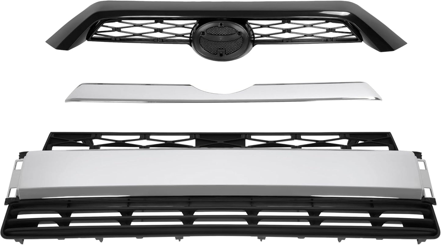 Body Kits Front Bumper and Grille Combo Set Compatible with 2014-2020 Toyota 4Runner Limited Upper & Lower Grille Fog Light Assembly Molding Headlight Bracket Front Bumper Bracket Black
