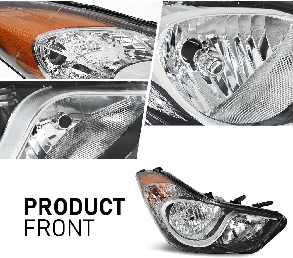 G-PLUS Headlight DRL LED Projector Right Passenger Compatible with Hyundai Elantra 2014-2016 Clear Lens Black Housing Amber Reflector Bumper Headlamps,faros delanteros