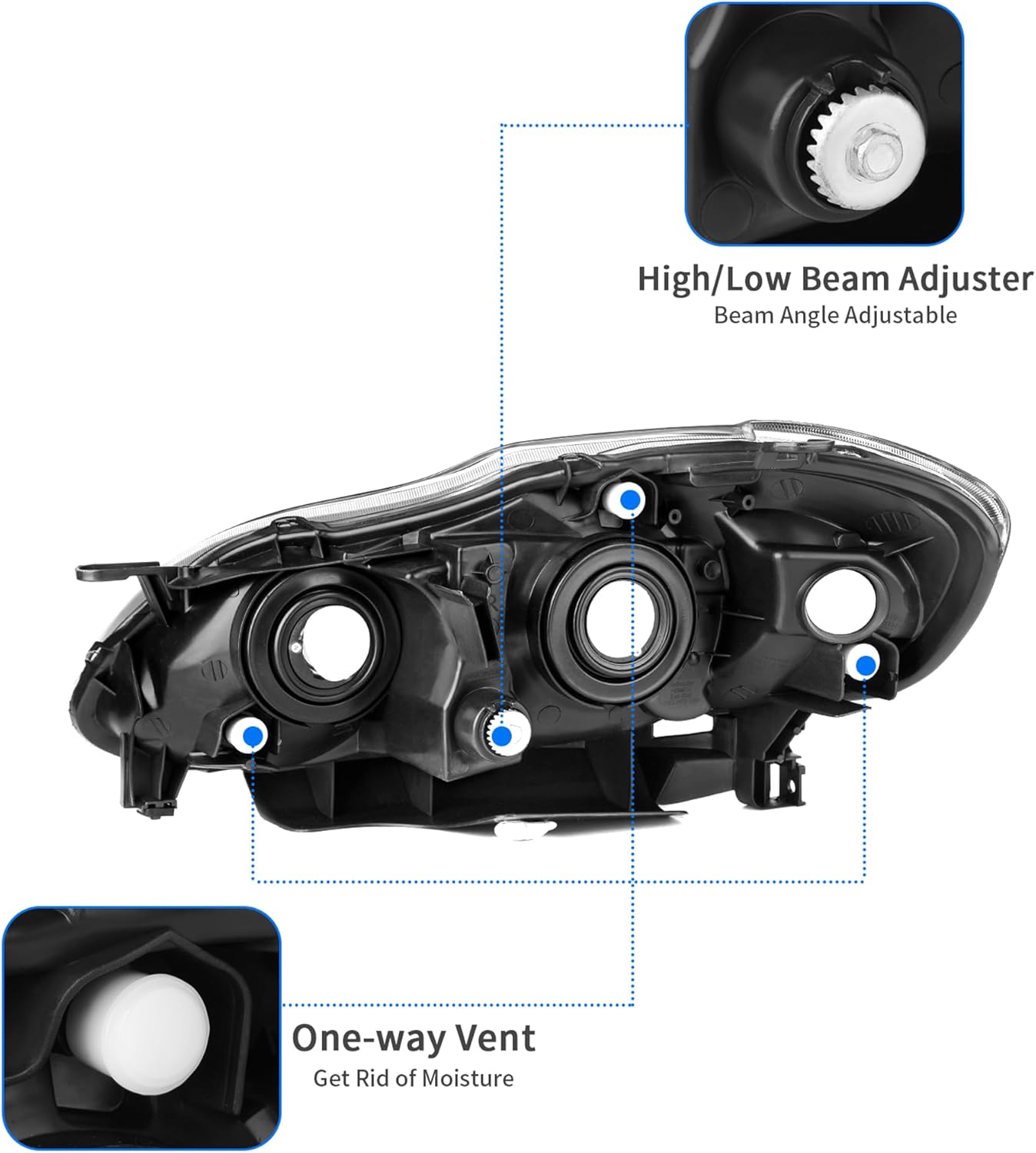 DWVO Headlight Assembly Compatible with 2014 2015 2016 14 15 16 Corolla 2014-2016 14-16 Replacement Headlamp Chrome Housing Left and Right Set