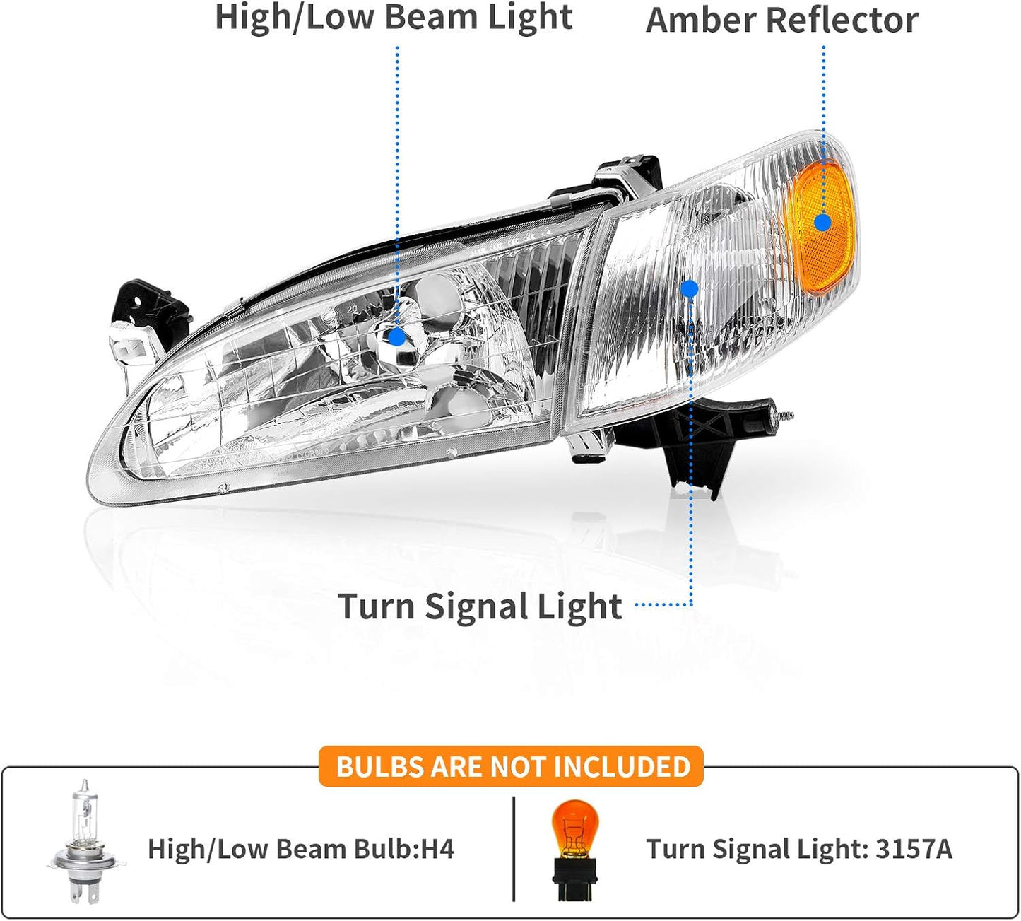 DWVO Headlight Assembly Compatible with 2014 2015 2016 14 15 16 Corolla 2014-2016 14-16 Replacement Headlamp Chrome Housing Left and Right Set