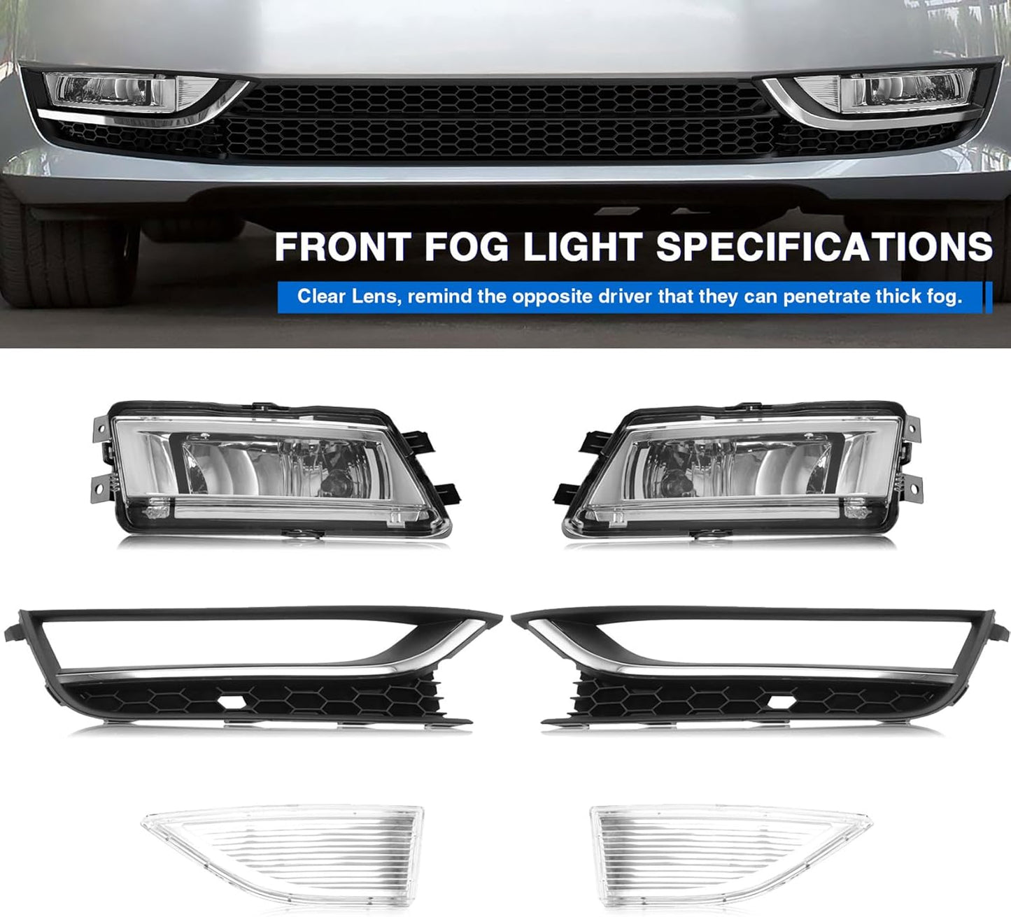 Fog Light Set Fit for Volkswagen VW Passat 2012 2013 2014 2015 Front Driving Fog Lamp Kit with Bezels Chrome Trim