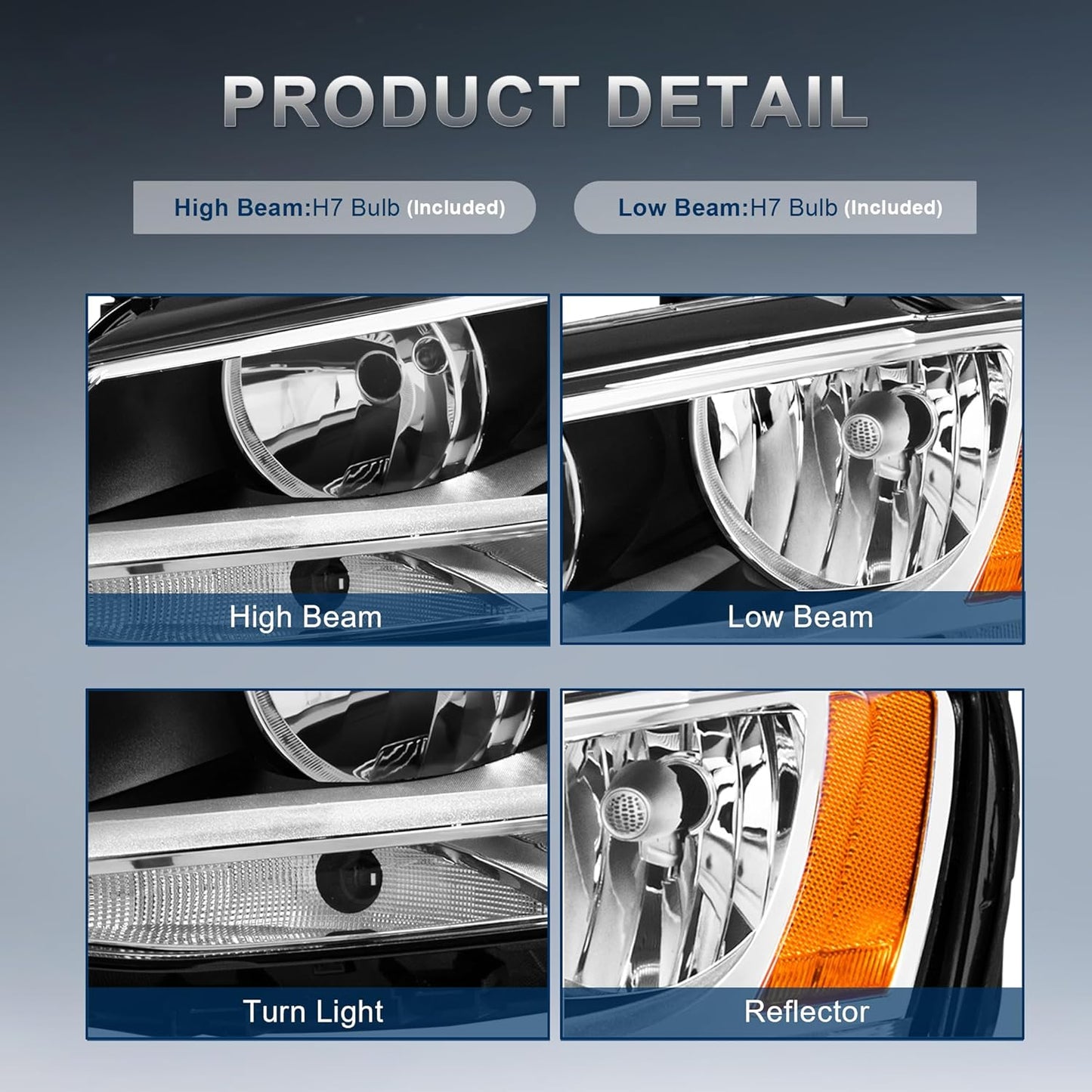 Pair Headlights Assembly OE Replacement Compatible for 2011-2018 Volkswagen Jetta Halogen Clear Lens Chrome Housing Amber Reflector Front Lamps Left and Right Side #5C7941005