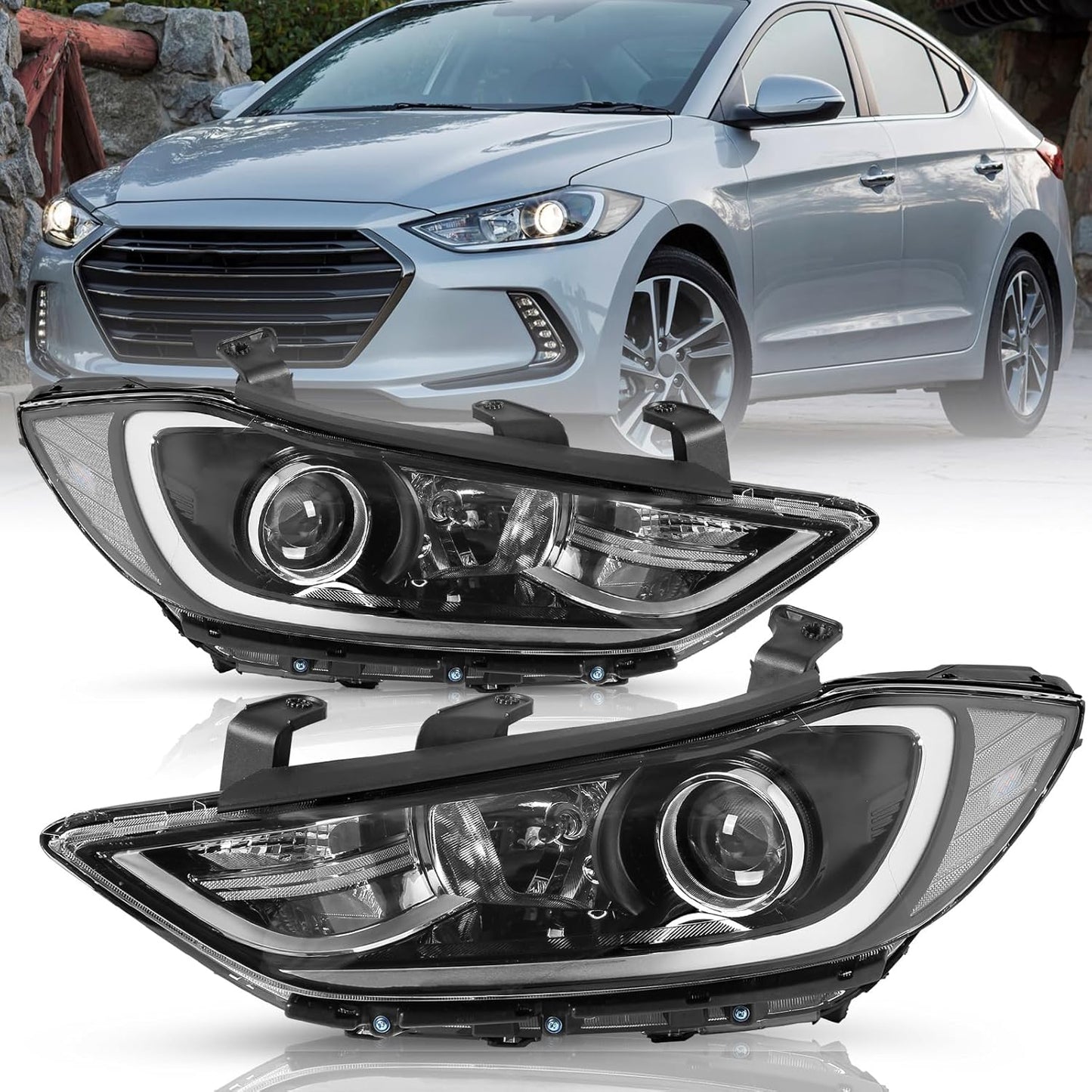 Headligh Fits For 2017 2018 Hyundai Elantra without DRL Headlight Assembly, 17 18 Elantra Factory OE Style Headlamp Left and Right Side, Not fit GT Models