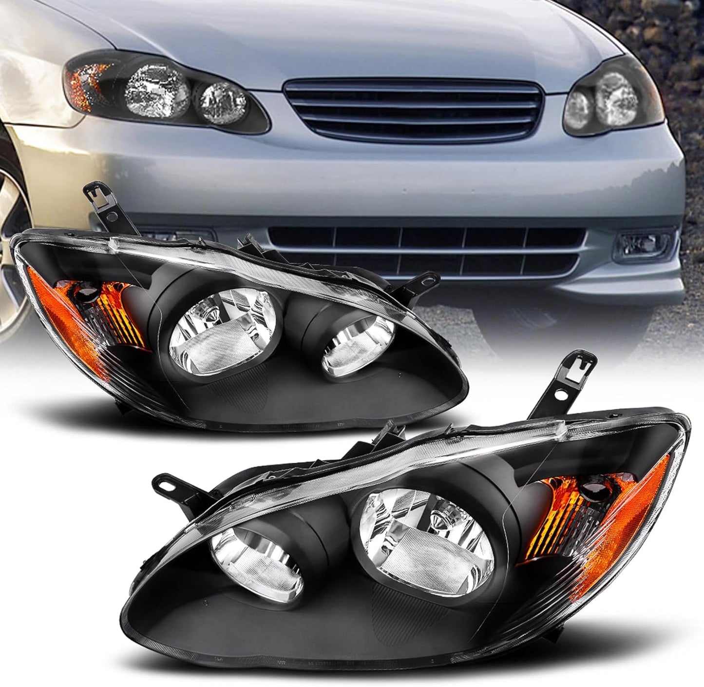 DWVO Headlight Assembly Compatible with 2014 2015 2016 14 15 16 Corolla 2014-2016 14-16 Replacement Headlamp Chrome Housing Left and Right Set